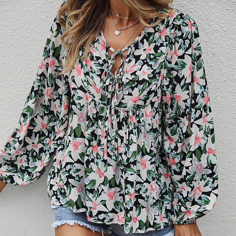 Hawaiian Print Flared Bottom Blouse-My Comfy Blouse