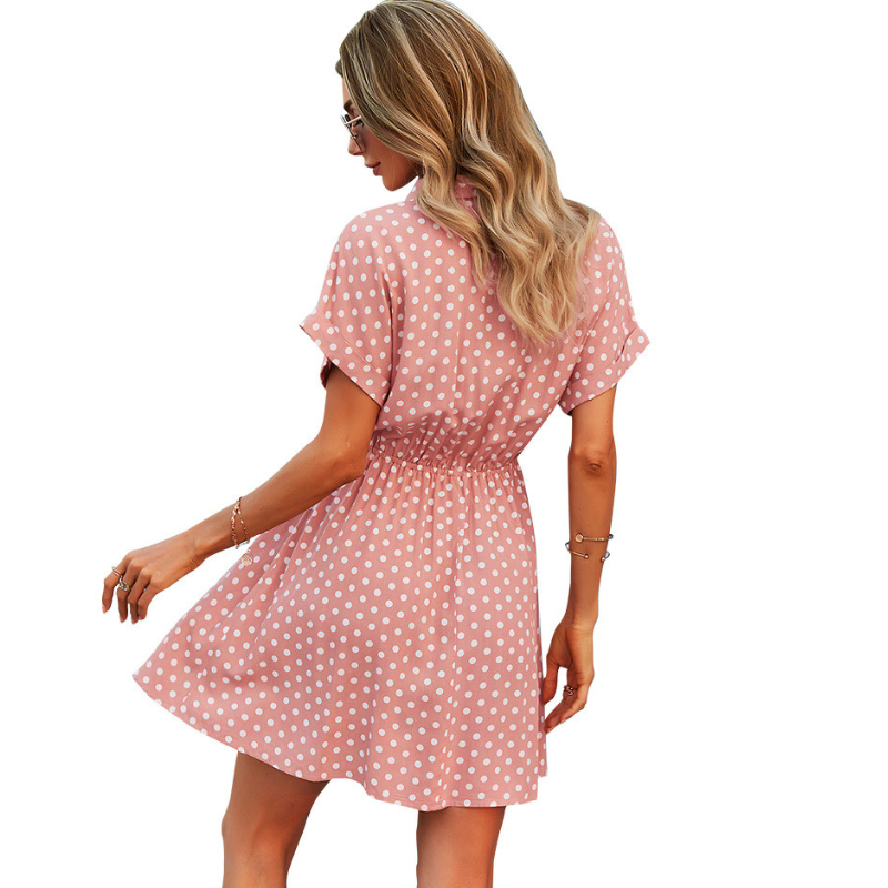 Polka Dots Knee Length Waist Belt Tie Dress-My Comfy Blouse