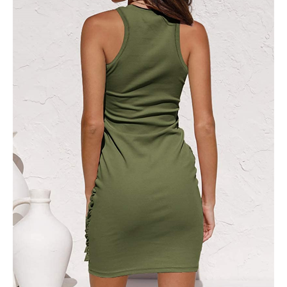 Side Knot Sleeves Less Bodycon Midi Dress-My Comfy Blouse