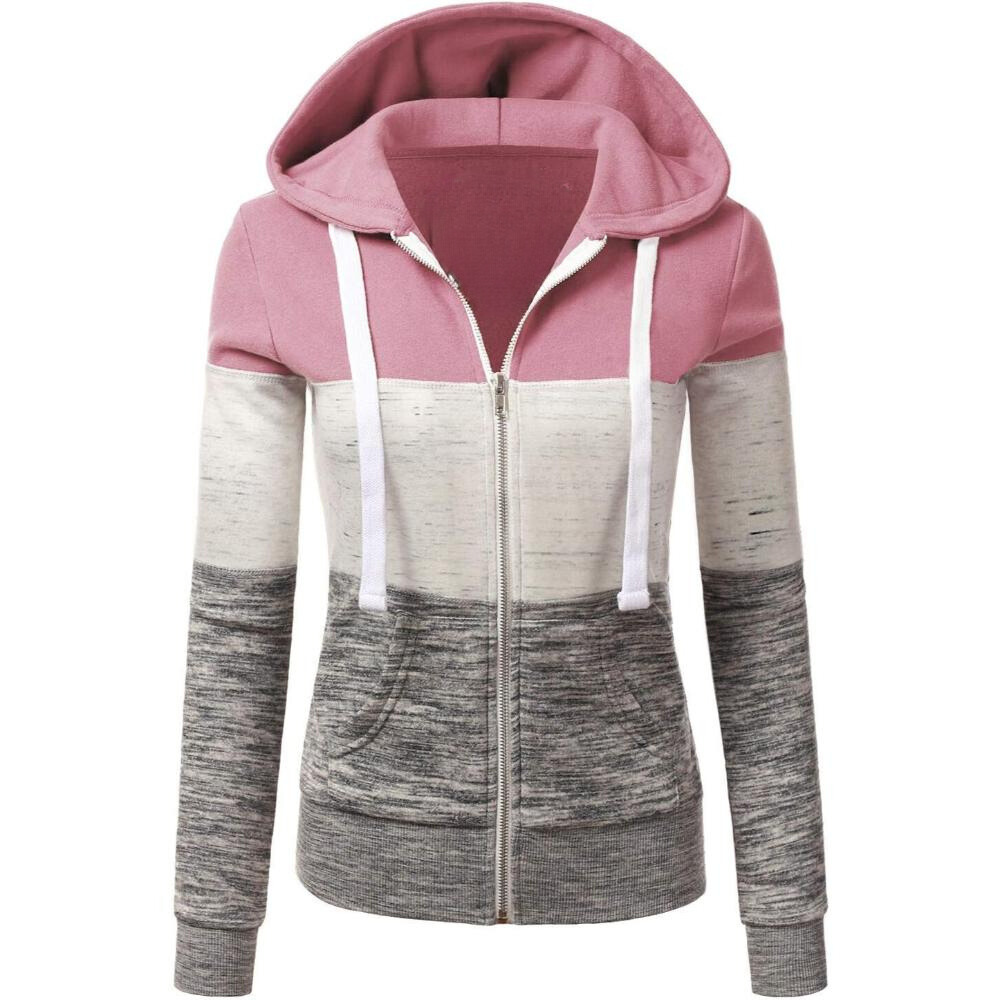 Zip Up Hooded Jacket With Contrast Stripes-My Comfy Blouse