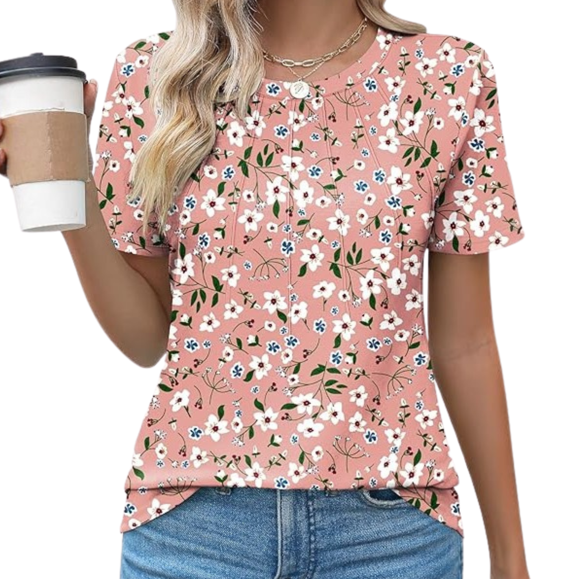  Womens Fashion Casual Crew Short Sleeve Pleated Tops Blouses 