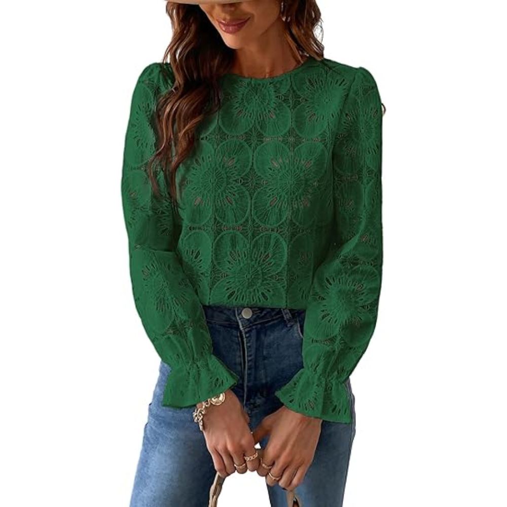 Women Embroidered Crochet Tops With Eyelet Lace Details
