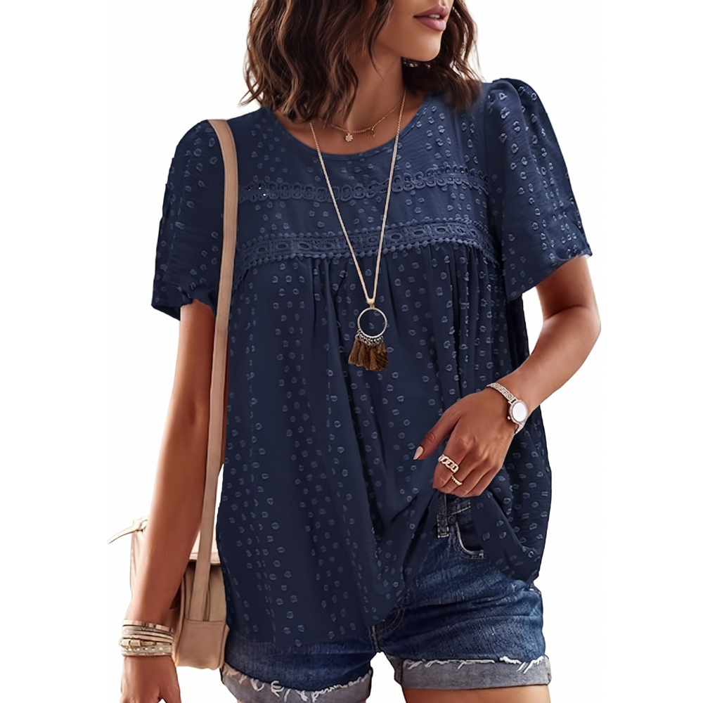 Boho Lace Trim Summer Blouse For Women