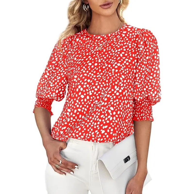 Casual Office Work Dot Sleeve Blouse Tops For Women