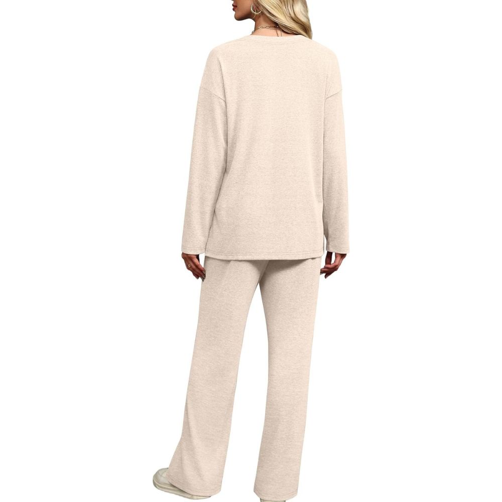 Lounge Sets for Women 2 Piece V Neck Button Matching Sweatsuit Loungewear