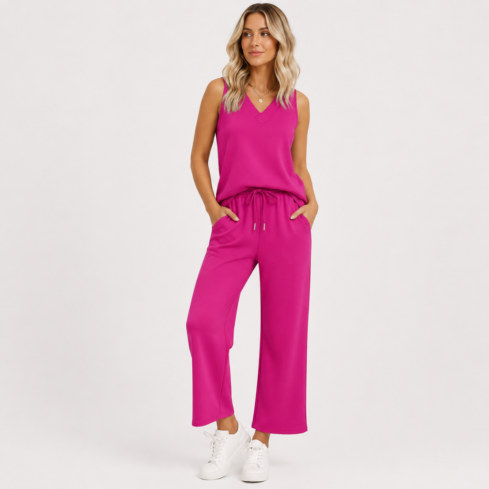 2 Piece Summer Outfits Matching Lounge Set Wide Leg Crop Pants For Women
