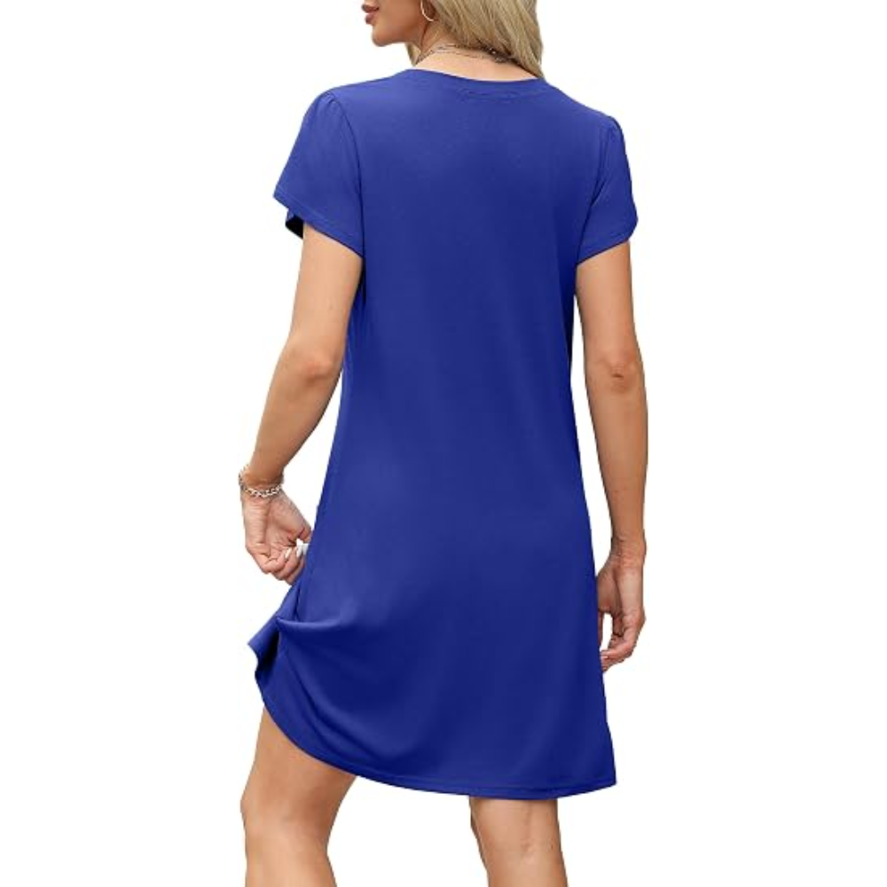 Summer Short Sleeve Loose Swing Dress With Pockets