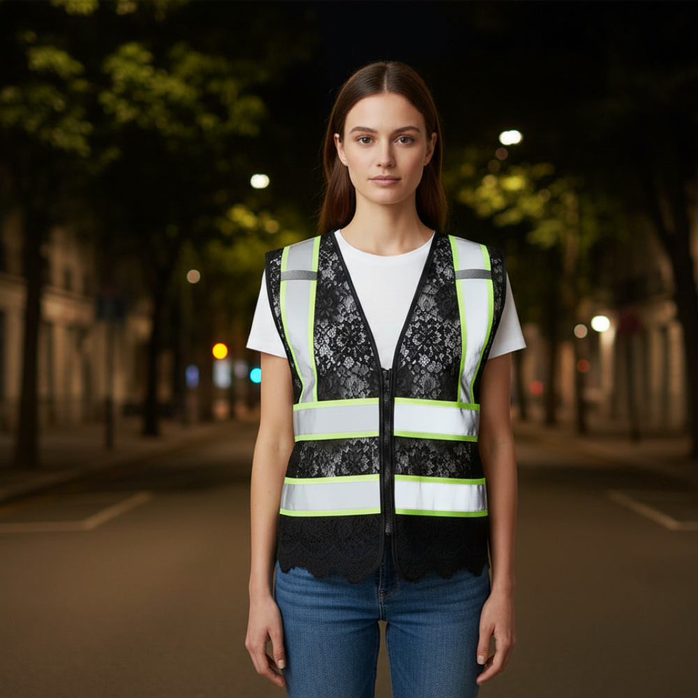 Lace Reflective Vest With Zipper