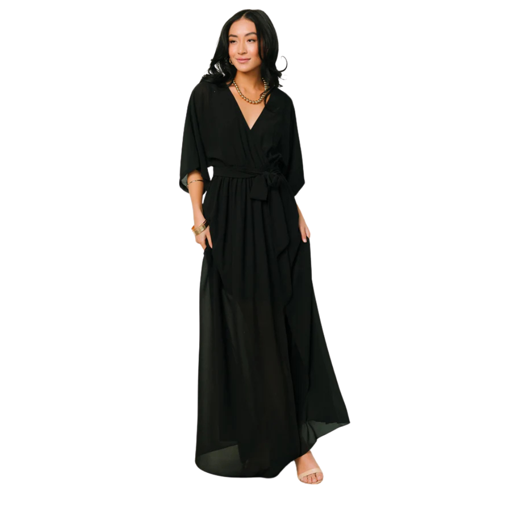 Floral Pattern Floor Length Long Sleeve Chiffon Dress-My Comfy Blouse