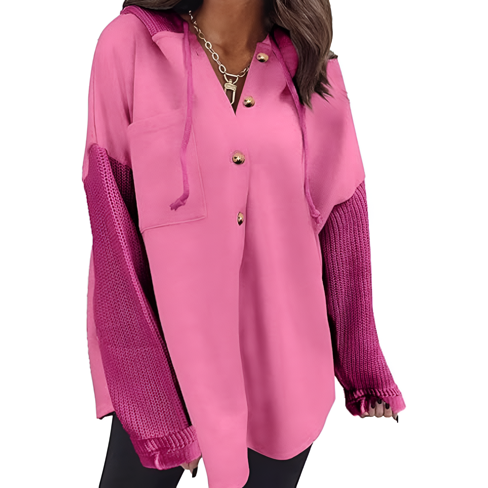 Oversized Button Style Hoodies With Loose Fit And Pocket For Women
