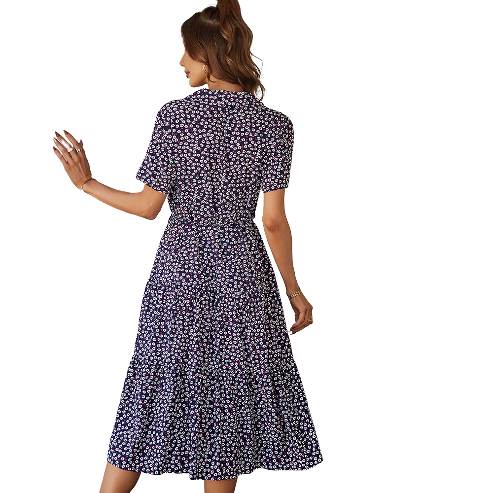 V-Neck Waist Belt Floral Print Maxi Dress-My Comfy Blouse