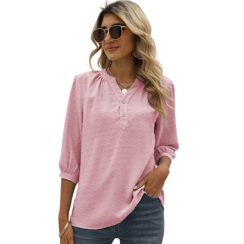 Textured Three - Quarter Sleeves Blouse-My Comfy Blouse