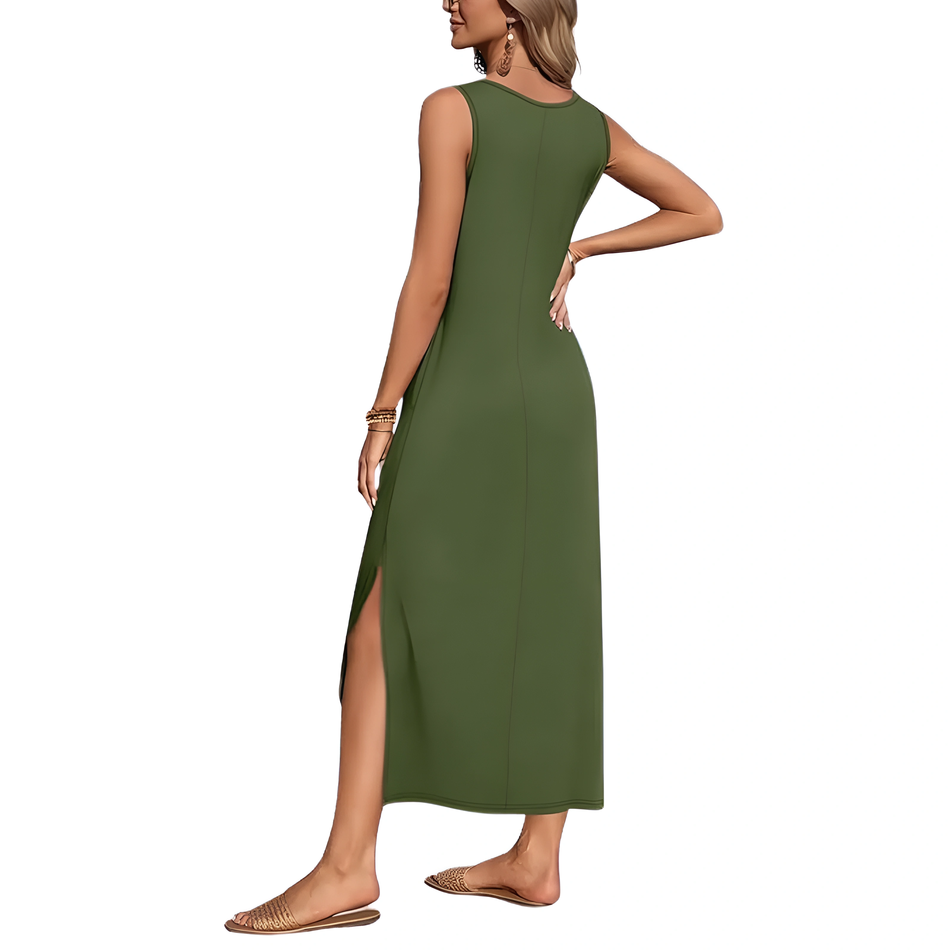 Sleeveless Maxi Beach Dress With Pockets For Women