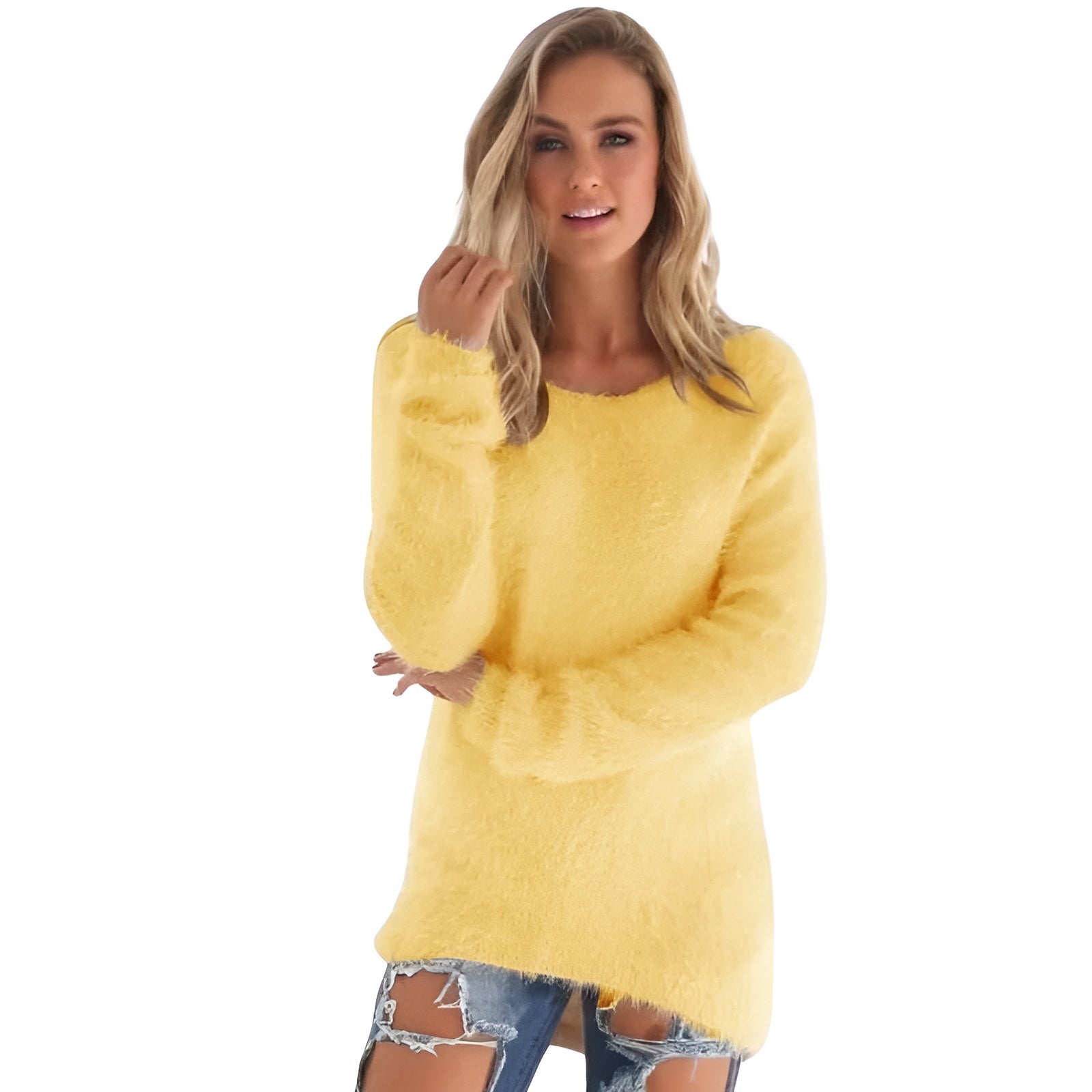 Long Sleeve Fuzzy Pullover Sweater-My Comfy Blouse
