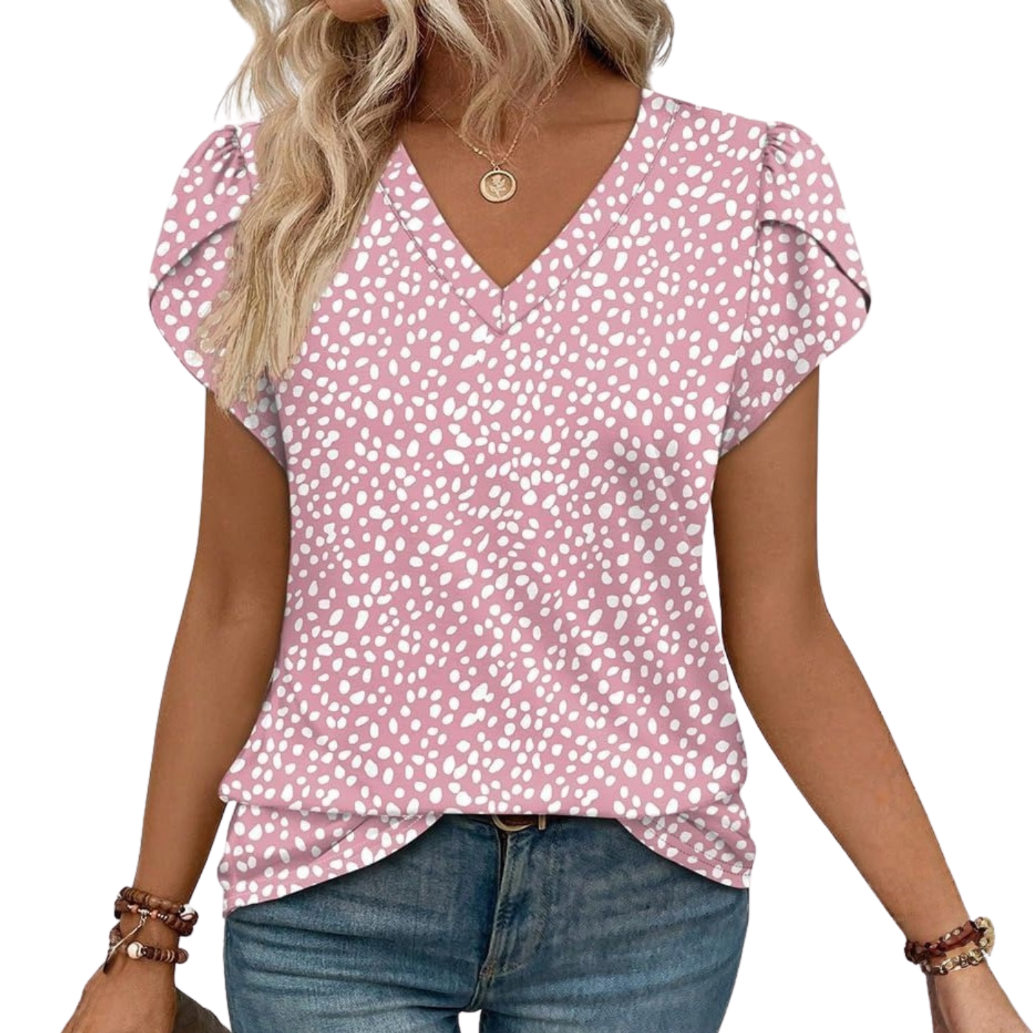 Women Tops Dressy Casual Petal Sleeve Summer Spring Short Sleeve Shirts Work Business Vacation Clothes