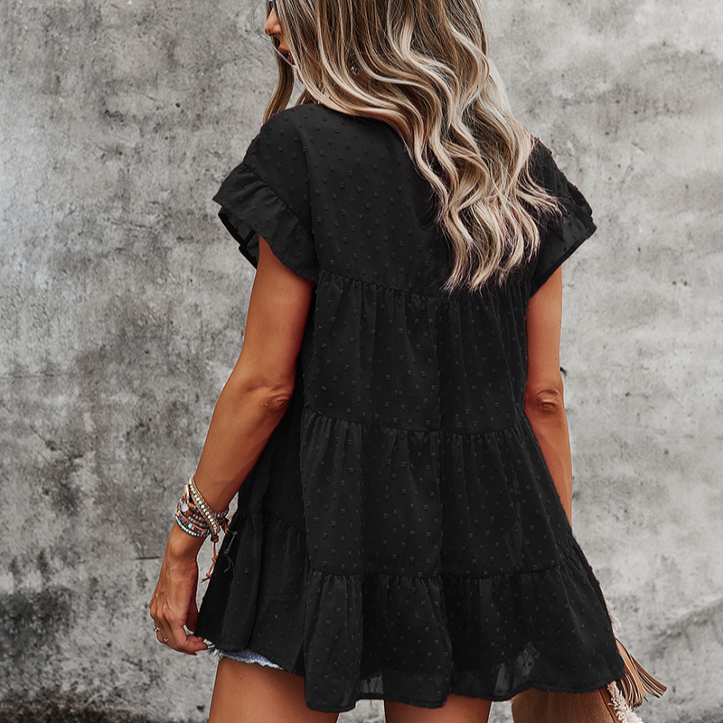 Multi Layered Frilled Short Sleeve Blouse-My Comfy Blouse