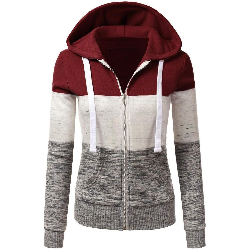 Zip Up Hooded Jacket With Contrast Stripes-My Comfy Blouse