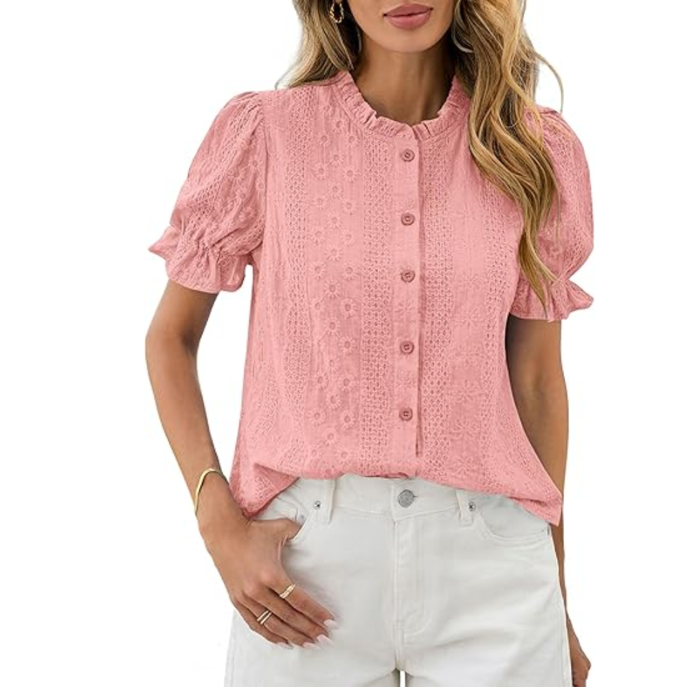 Sleeve Summer Spring Down Boho Embroidered With Button