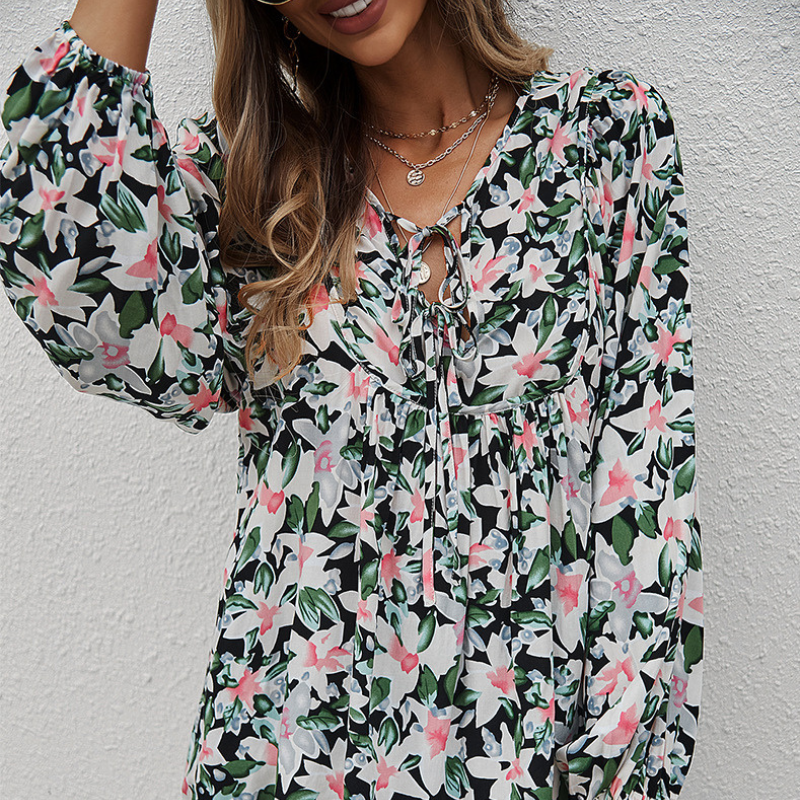 Hawaiian Print Flared Bottom Blouse-My Comfy Blouse