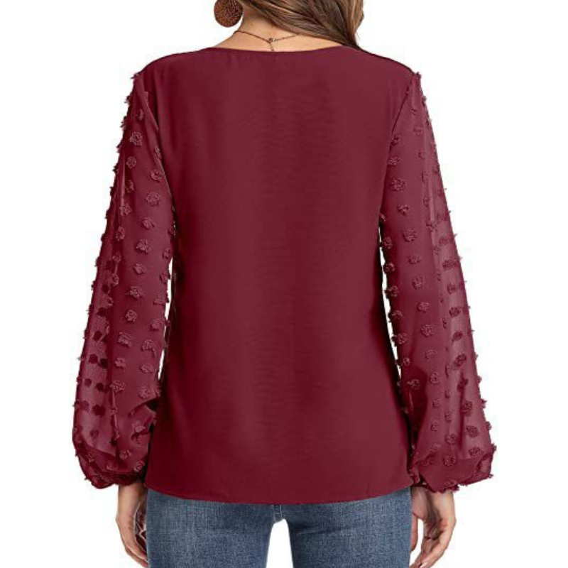 Semi-Formal V-neck Textured Sleeves Blouse-My Comfy Blouse