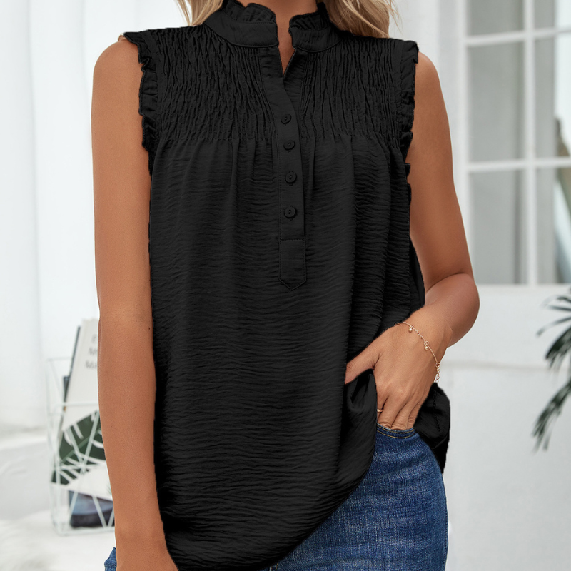 Semi-Casual Sleeveless Meridian Collar Blouse-My Comfy Blouse