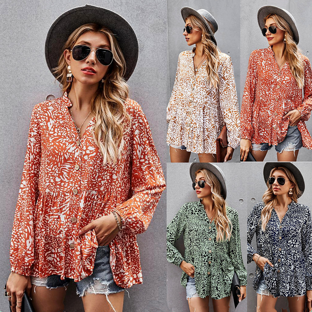 Abstract Pattern Flared Hem Full-Sleeves Shirt-My Comfy Blouse