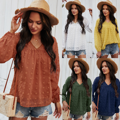 V-Neck Polka Dots Ruffled Blouse-My Comfy Blouse
