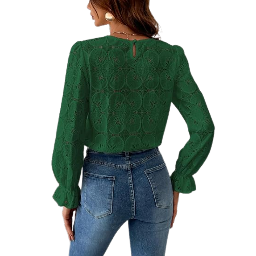 Women Embroidered Crochet Tops With Eyelet Lace Details