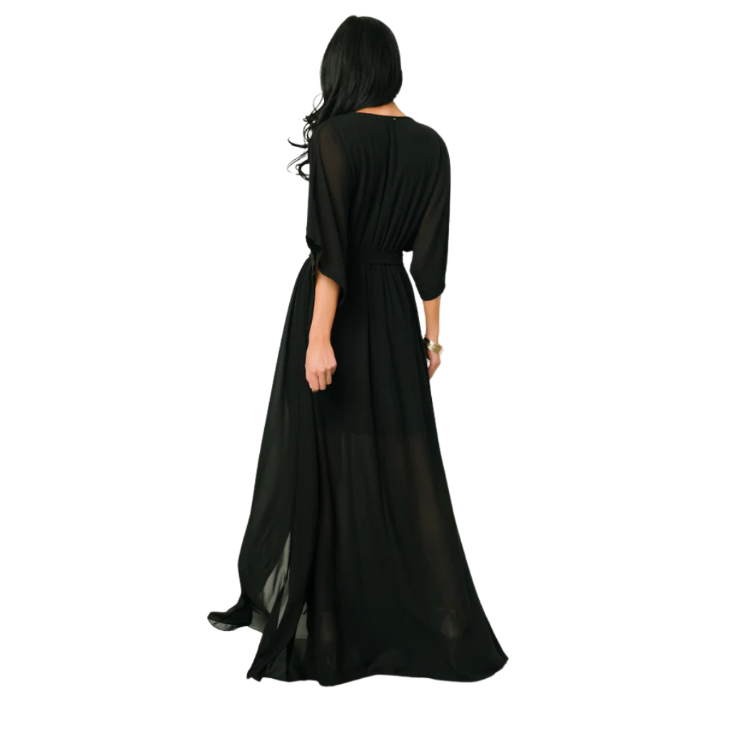 Floral Pattern Floor Length Long Sleeve Chiffon Dress-My Comfy Blouse