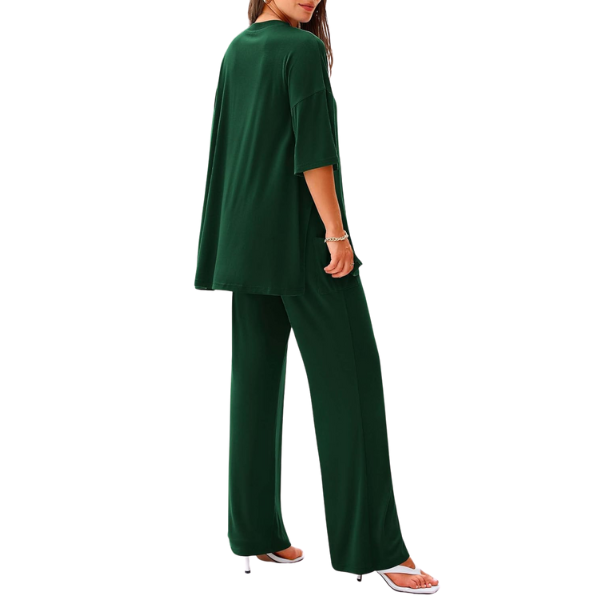 2 Piece Summer Lounge Set With Short Sleeve Top And Pants For Women