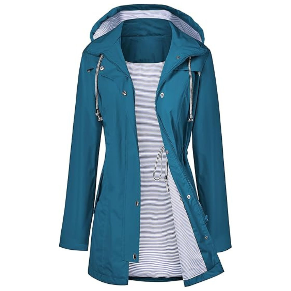 Waterproof Long Hooded Trench Coat Lined Windbreaker Travel Jacket