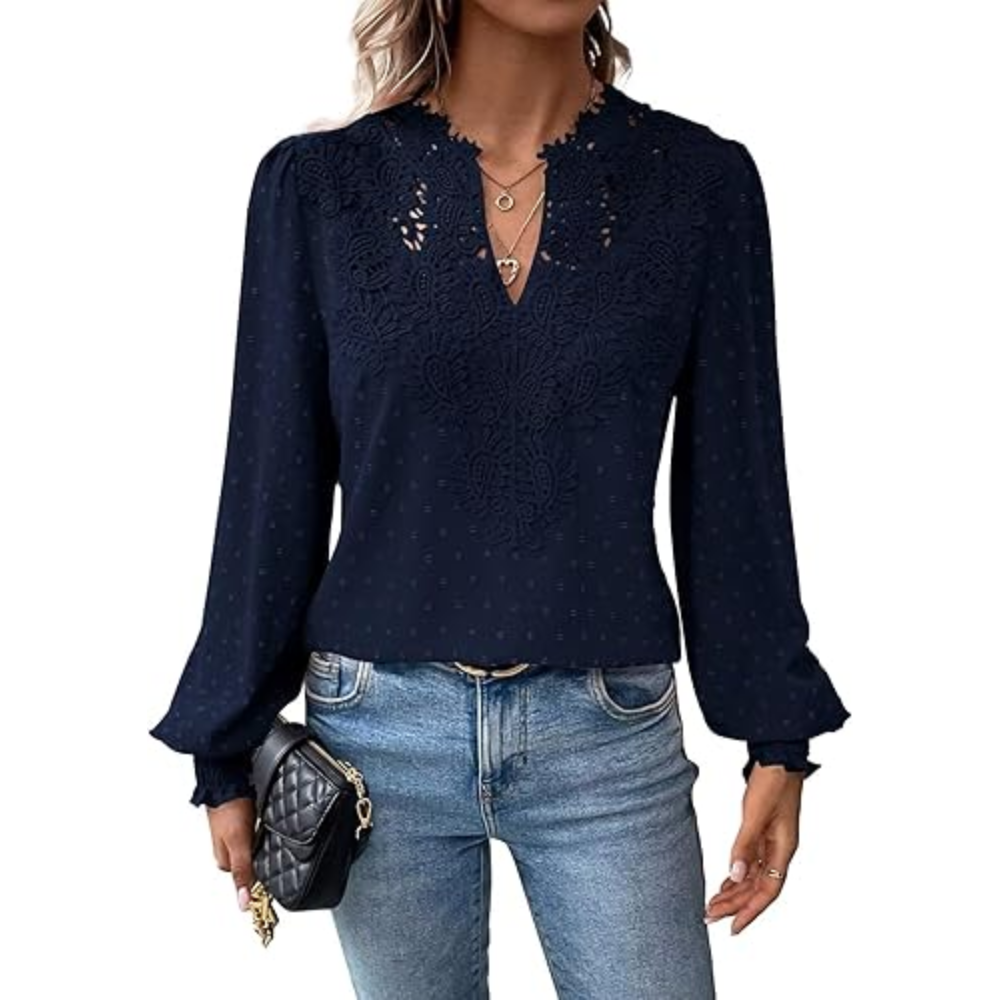 Womens Casual Boho Style Embroidered Long Sleeve Fashion Blouse