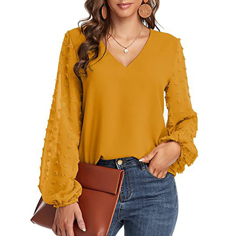 Semi-Formal V-neck Textured Sleeves Blouse-My Comfy Blouse
