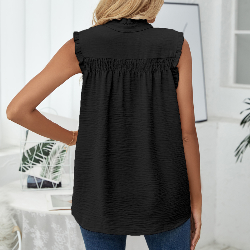 Semi-Casual Sleeveless Meridian Collar Blouse-My Comfy Blouse