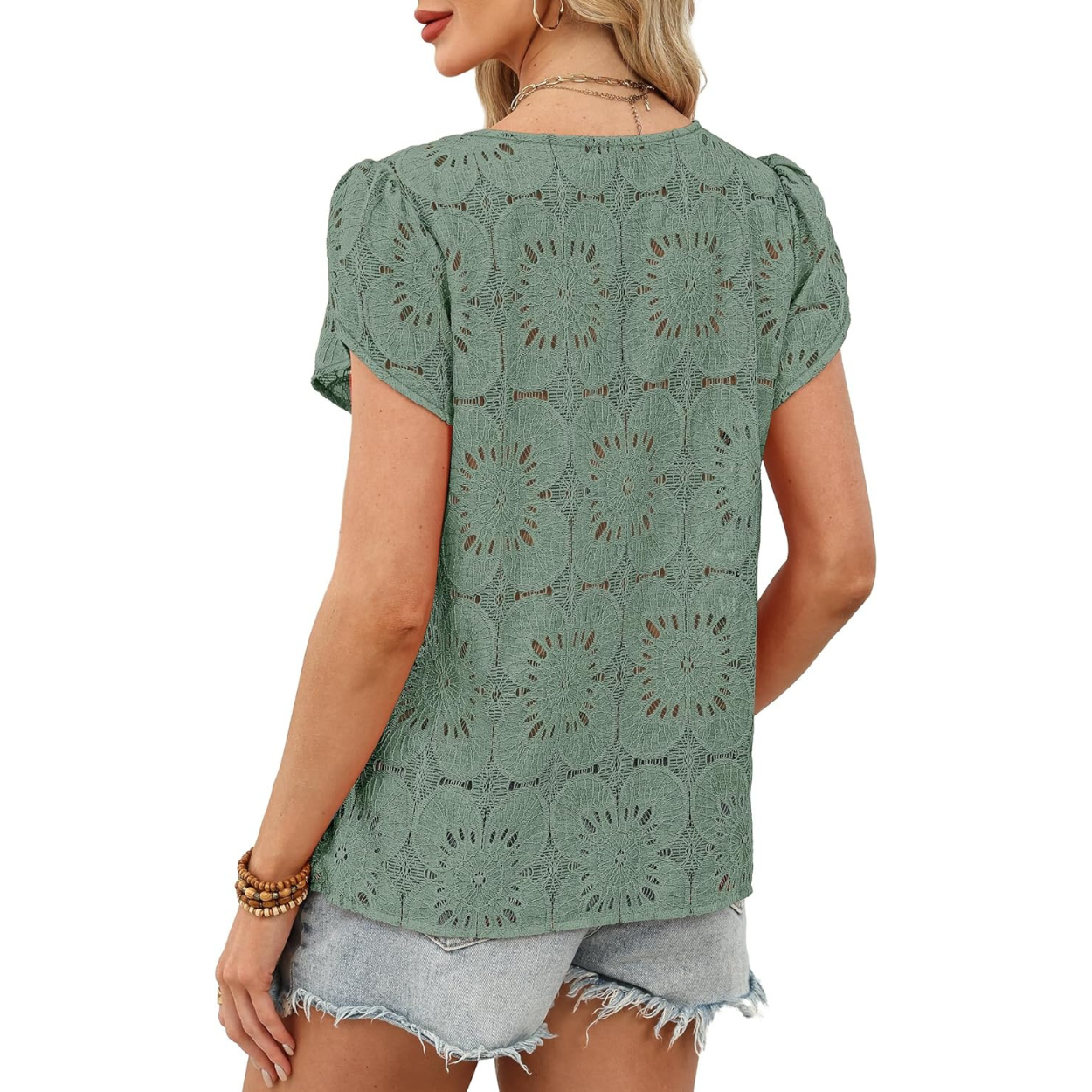 Casual Crochet Petal Short Sleeve Shirt Blouse For Women