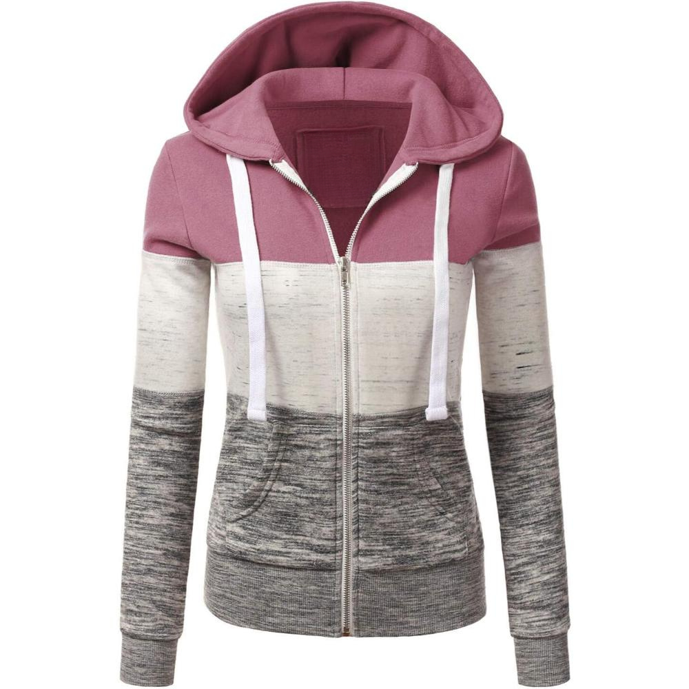Zip Up Hooded Jacket With Contrast Stripes-My Comfy Blouse