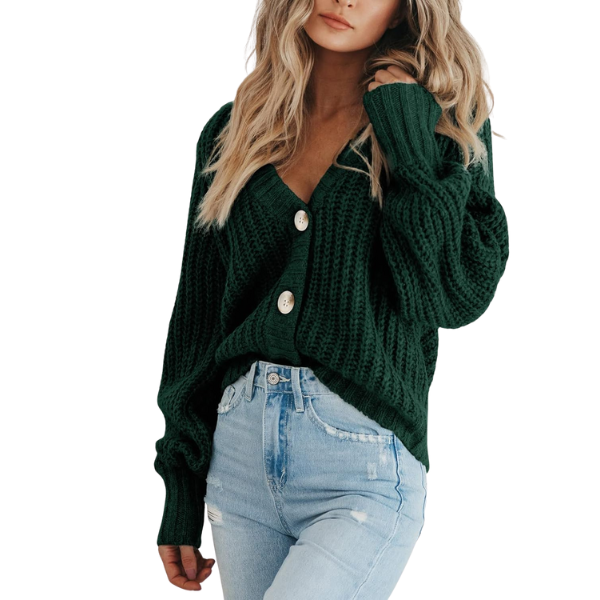 Women's Chunky Knit Open Front Sweater Long Sleeve Button Loose Short Cardigan Outerwear Coats