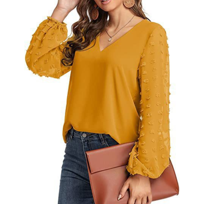 Semi-Formal V-neck Textured Sleeves Blouse-My Comfy Blouse