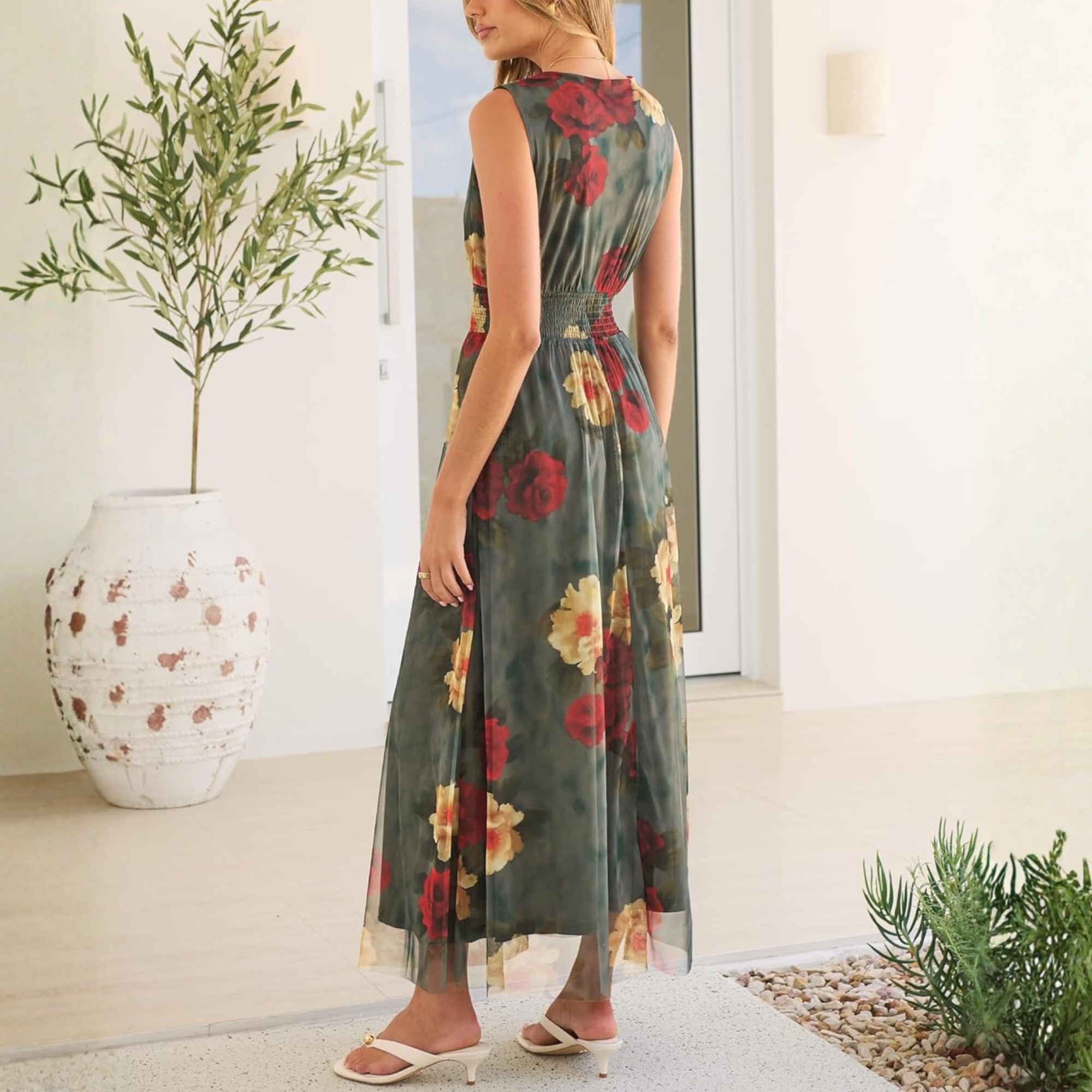 Elegant Women Floral Tulle Maxi Dress For Summer Wedding