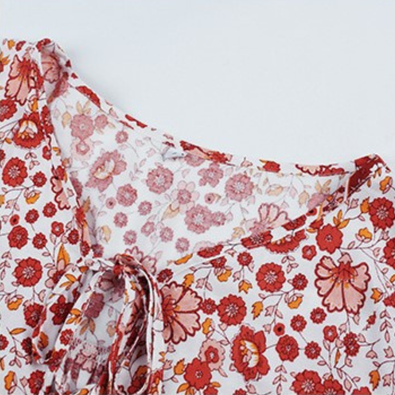 Traditional Print Front Strip Tie Blouse-My Comfy Blouse