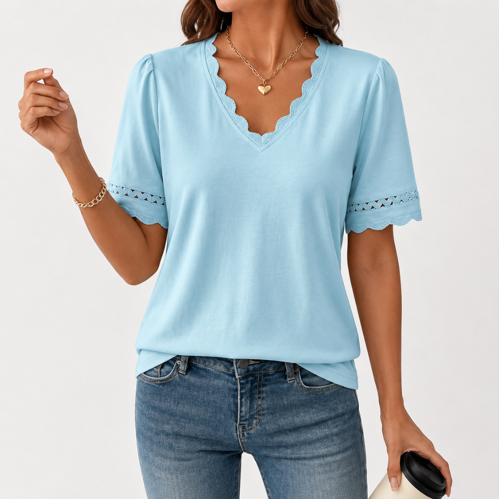 Summer Casual Short Sleeve V Lace Shirts Dressy