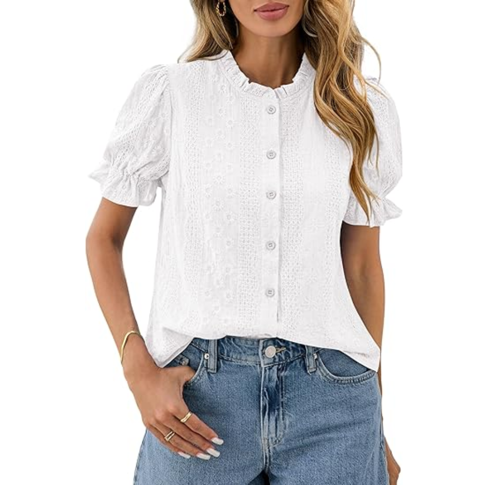 Sleeve Summer Spring Down Boho Embroidered With Button