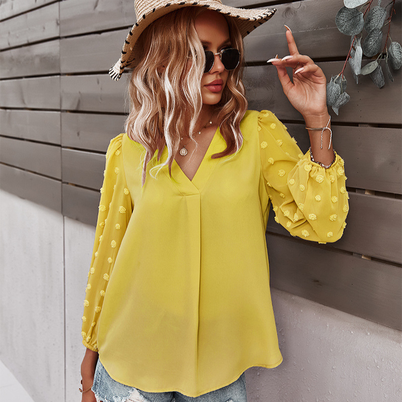 Textured Full Sleeves V-Neck Semi Formal Blouse-My Comfy Blouse
