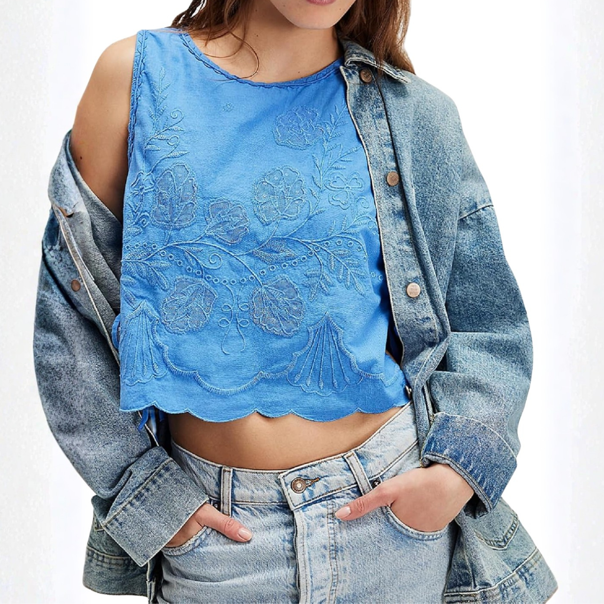 Women Tie Up Tank Floral Embroidered Cropped Going Out Camisole