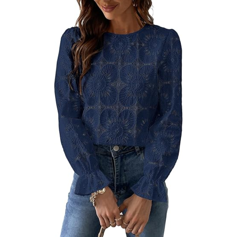 Women Embroidered Crochet Tops With Eyelet Lace Details