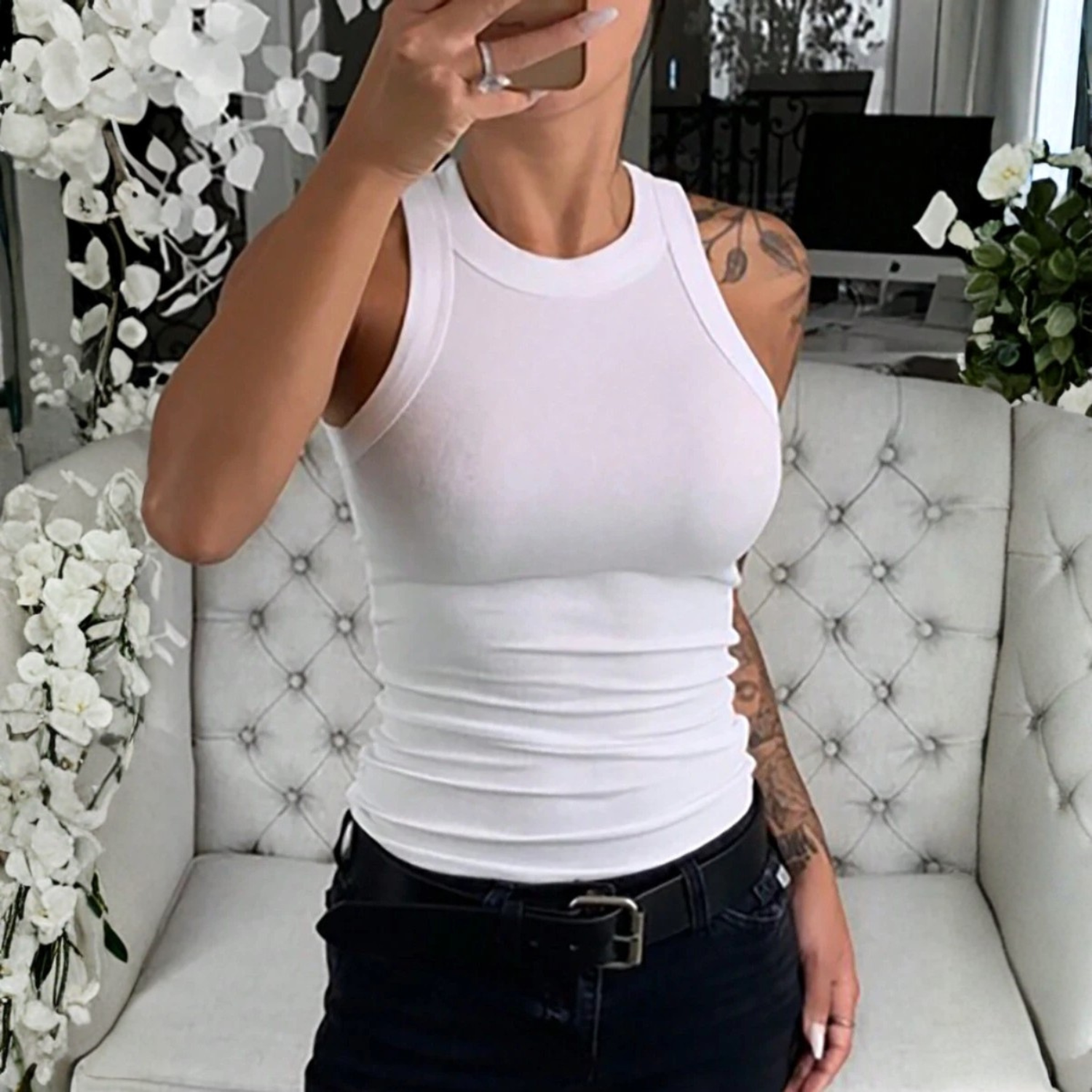 Casual Fitted Sleeveless Ribbed Knit Camisole Top For Women
