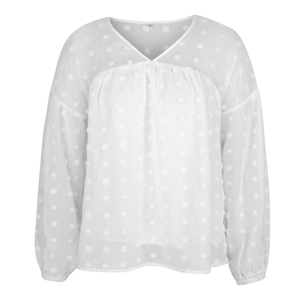V-Neck Polka Dots Ruffled Blouse-My Comfy Blouse