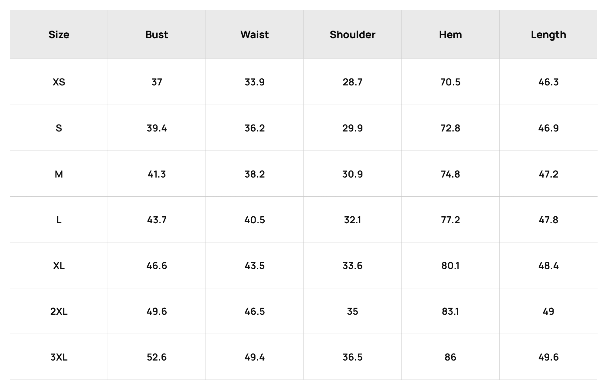 Size Chart