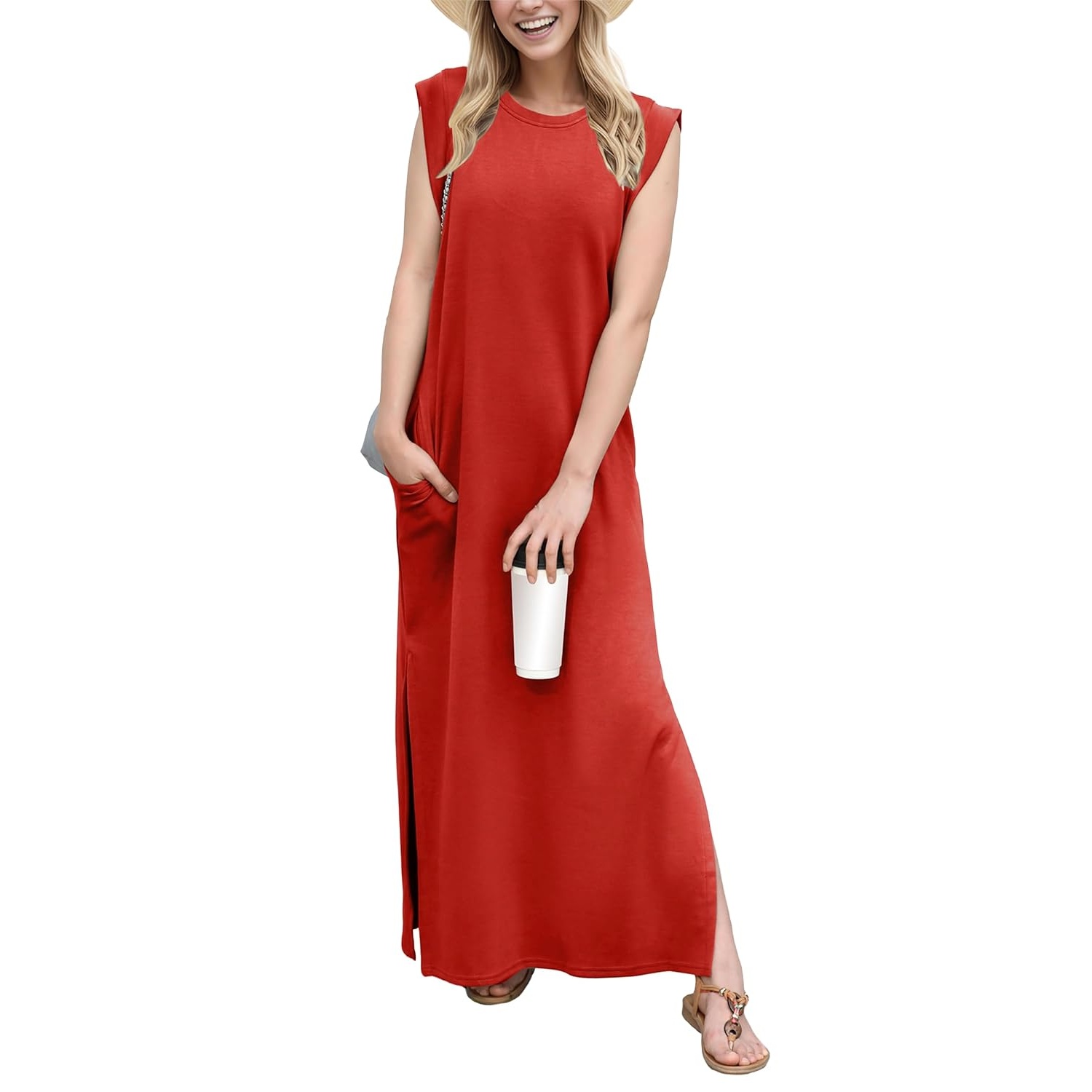 Casual Maxi Loose Vacation Dress With Pockets For Women