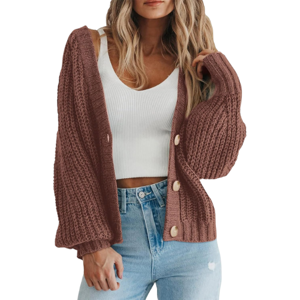 Women's Chunky Knit Open Front Sweater Long Sleeve Button Loose Short Cardigan Outerwear Coats